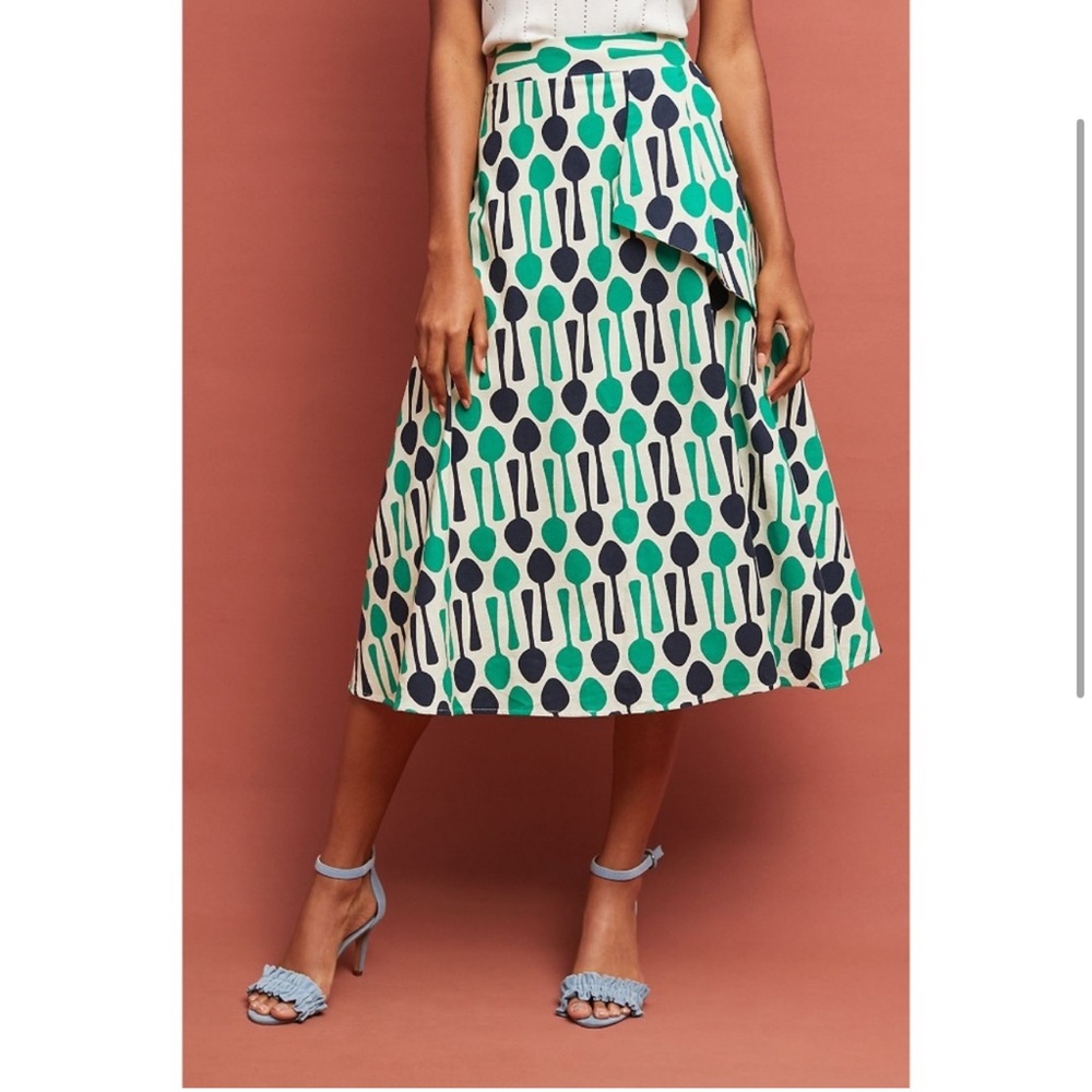 Anthropologie Eva Franco Spoons Green Blue ModCloth 50s Chef Cook Skirt Size 0